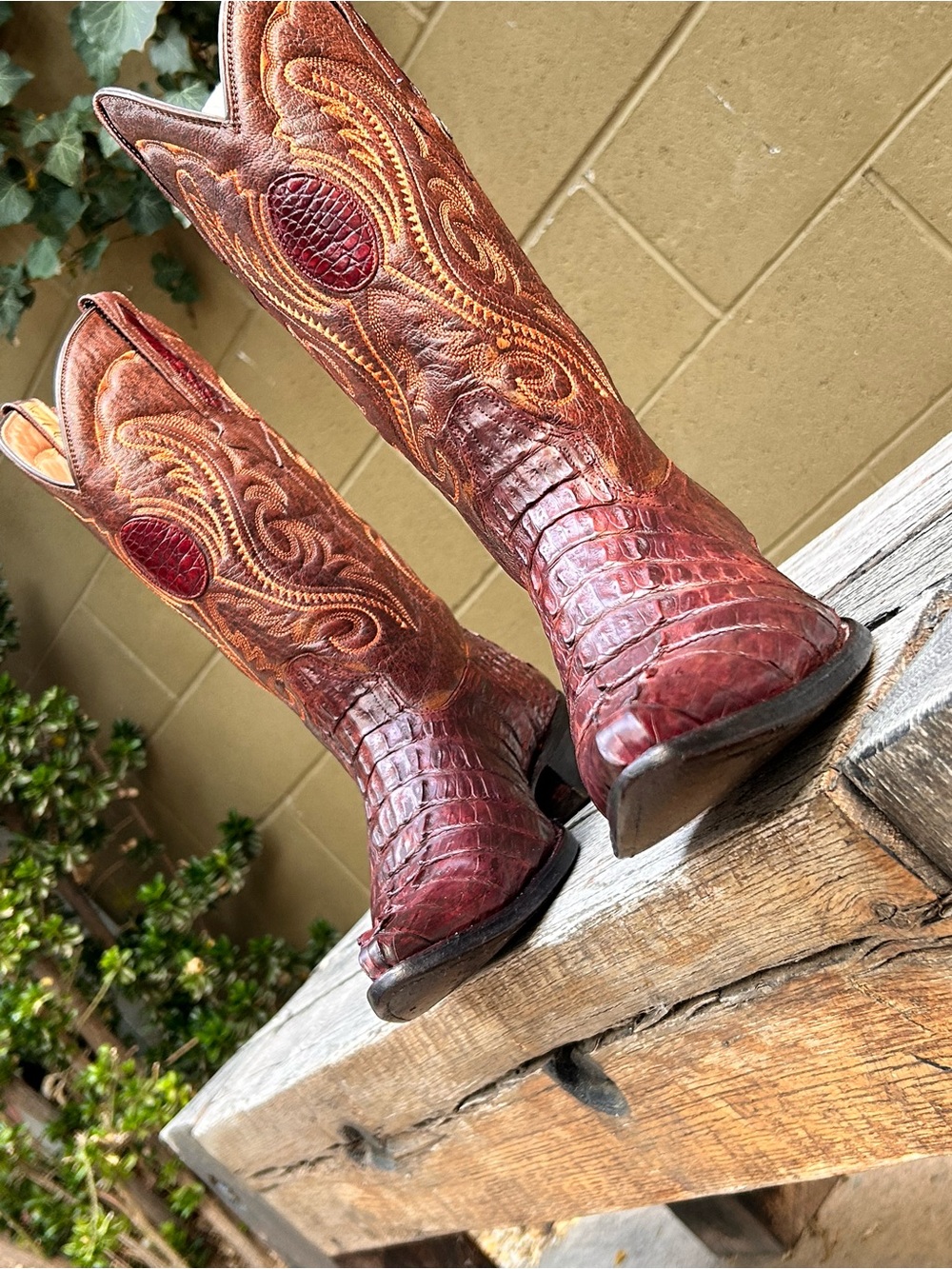 Montana’s Bronze Exotic Authentic Croc Tail Cowboy Boots Size 7.5 D Snip Toe - Picture 12 of 14